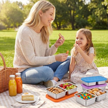 3-Pack Stainless Steel Snack Containers with Lid - 15oz Divided BPA-Free Metal Bento Box - Leak-Proof Reusable Food Storage Containers for Meal Prep Picnic Gym Office - Eco-Friendly, Dishwasher Safe