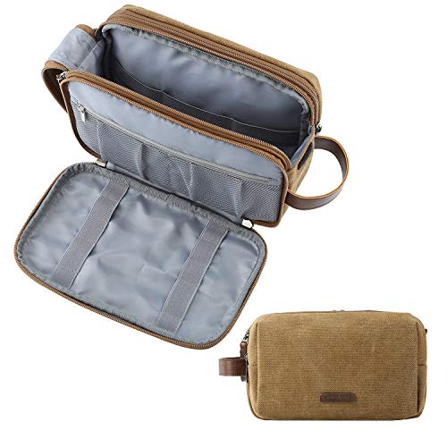 BAGSMART Toiletry Bag for Men, Canvas Travel Toiletry Organizer Dopp Kit Water-resistant Shaving Bag for Toiletries Accessories,Khaki-Large - color: Khaki, size: Large