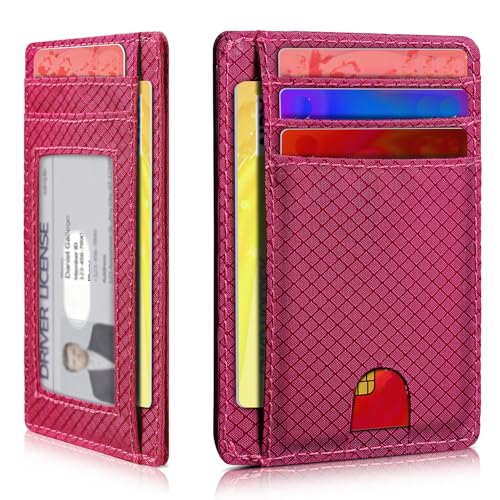 Artpaxy Slim Wallet for Men & Women, Minimalist Front Pocket Card Holder for Travel, RFID Blocking, Water Resistant Nylon Wallet for ID & Cash & Credit Card - color: Fuchsia