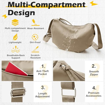 SEAFEW Mini Crossbody Bag Shoulder Bag for Men, Small Messenger Satchel Bag for Women - color: Khaki - Crescent