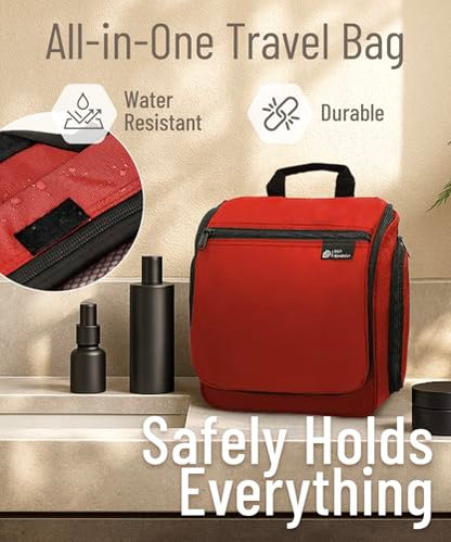 D&D Wanderlust D&D Hanging Travel Toiletry Bag for Men and Women – Cosmetics, Makeup and Toiletries Organizer Kit with 10 Compartments - color: Red