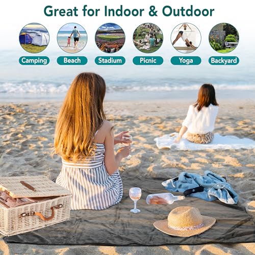 SUN CUBE Large Waterproof Camping Blanket, Fleece Quilted Stadium Blanket for Cold Weather, Windproof Foldable Outdoor Blanket Mat for Picnic, Beach, Pets, Car, 60x80in - color: Navy Blue/Grey Fleece