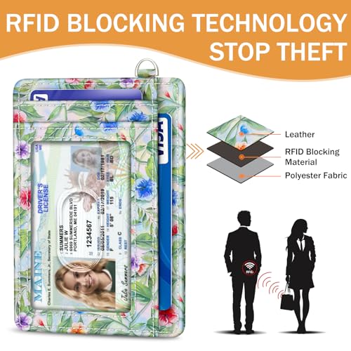 Yonlevres Credit Card Holder Slim Wallet, Hummingbird RFID Wallet Women Front Pocket Small Card Holder, Travel Funny Cute Thin Card Case ID Window PU Leather RFID Blocking Card Organizer Gifts Girls - color: Hummingbird