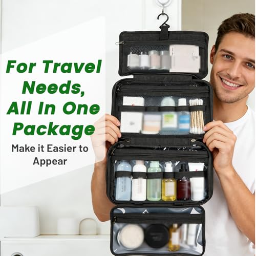 4-Layer Foldable Hanging Toiletry Bag – Large Capacity Travel Organizer with Dry-Wet Separation, Portable Toiletry Kit for 3-5 People (Black) - color: Black