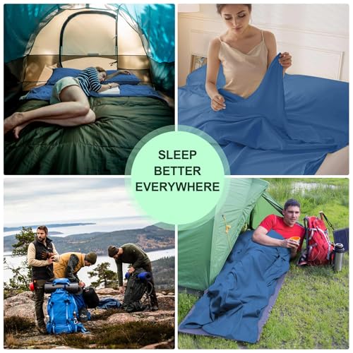 Sleeping Bag Liner,Travel Sheet & Adult Sleep Sack, Camping Sheets Travel Sleep Sack for Backpacking,Hotels & Hostels -Lightweight Single &Double Travel Sheet Camping Sheets - color: Double Blue