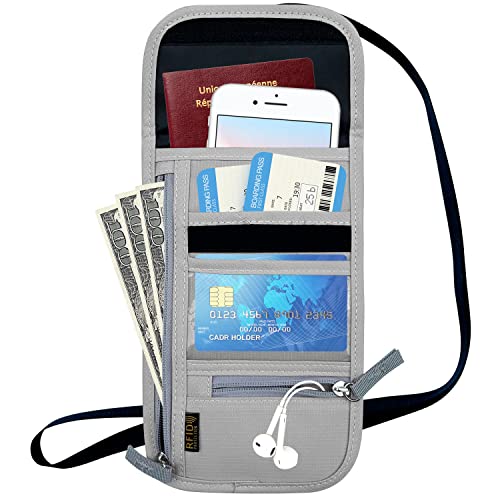 Travel Neck Wallet, RFID Blocking Passport Holder with Adjustable Neck Strap for Men and Women to Keep Cash, Credit Cards and Travel Documents Safe - Grey - color: Grey