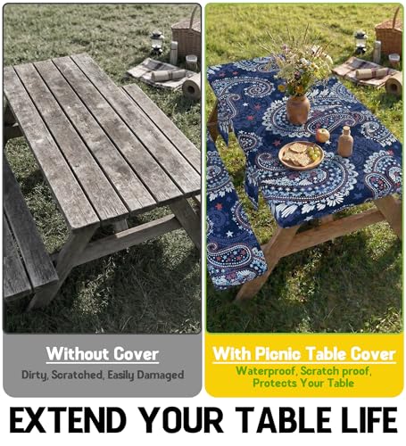 Picnic Table Cover with Bench Covers Tablecloth Table Cloth Camping Gifts for 30th 40th 50th 55th 60th 70th 80th 45th 65th 75th 40 50 55 60 65 70 Year Old Camper RV Owner Camping Lovers Men Women - color: Blue Paisley, size: 96in