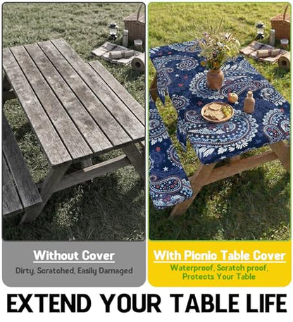 Picnic Table Cover with Bench Covers Tablecloth Table Cloth Camping Gifts for 30th 40th 50th 55th 60th 70th 80th 45th 65th 75th 40 50 55 60 65 70 Year Old Camper RV Owner Camping Lovers Men Women - color: Blue Paisley, size: 96in