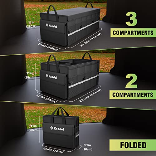 K KNODEL Car Trunk Organizer with Lid, 3 Compartments Collapsible Car Trunk Storage Organizer, Large Car Organizer and Storage for SUV, Truck, Sedan (Large, Black) - color: Black, size: Large-With Lid
