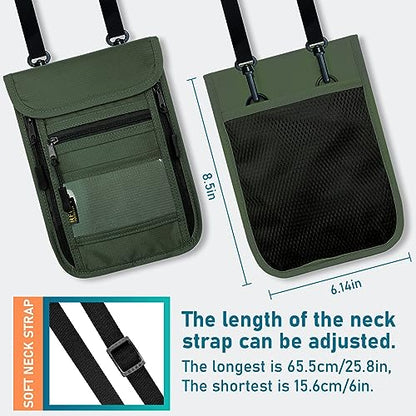 sundee Travel Neck Wallet with Double Zippers, RFID Blocking Passport Holder with Adjustable Neck Strap for Men and Women to Keep Cash, Credit Cards and Travel Documents Safe - Olive Green - color: Olive Green