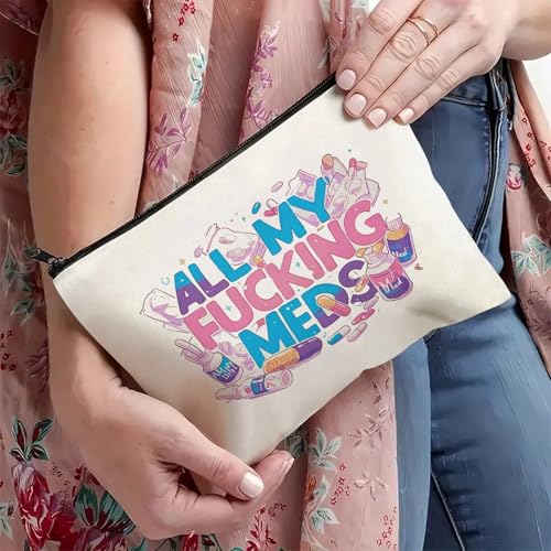 Medicine Storage Pouch with Diabetes, Medicines Bag, and Medical Supply Designs, White Canvas Zipper Cases, Multi-Use Functionality (Gift for Birthdays, Graduation, Christmas) (Style E) - style: Style E