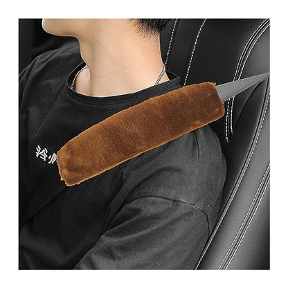 Ziciner 2 Packs Car Seatbelt Covers Shoulder Pad, Universal Soft Faux Sheepskin Shoulder Cover for Comfortable Driving, Fluffy Seat Belt Protector Help to Protect Your Neck and Shoulder (Brown) - color: Brown
