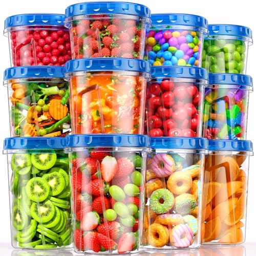 BiuLeon 12 Pack- 34/24/17oz Freezer Storage Containers, Plastic Food Storage Containers with Twist Top Lids, BPA Free and Reusable Soup Containers with Lids, Leakproof/Microwave/Dishwasher Safe - color: 12Pack-3 Size