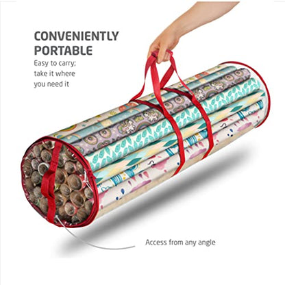 ZOBER Round Christmas Gift Wrapping Paper Organizer Storage - 40 Inch Gift Wrap Storage Containers - Wrapping Paper Holder, Clear PVC Waterproof, Fits 25 Standard Rolls - Red - color: Red Transparent