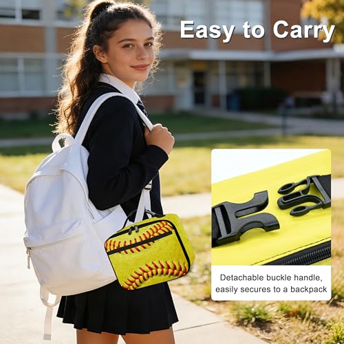 Yellow Baseball Texture Lunch Bag Insulated Reusable Lunch Box Cooler Thermal Tote Bag For Teenage Boys Girls School Beach - color: Yellow Baseball Texture