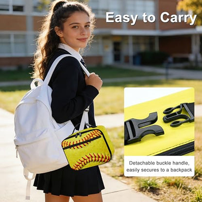 Yellow Baseball Texture Lunch Bag Insulated Reusable Lunch Box Cooler Thermal Tote Bag For Teenage Boys Girls School Beach - color: Yellow Baseball Texture