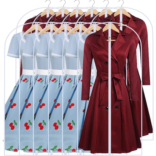 Garment Bags for Hanging Clothes 24'' x 48'' (Set of 12) Coat Covers for Closet Foldable Washable Dress Bags for Hanging Clothes for Long Dress Dance Costumes Suits Gowns Coats - color: White-All Clear, size: 24''X48''-12P