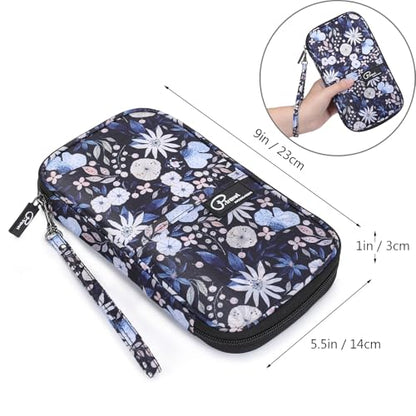 VanFn RFID Travel Passport Wallet, Family Passport Holder, Trip Document Organizer P.Travel Series - color: Pure Flower Blue