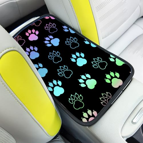 Auto Center Console Cover, Car Armrest Box Pad,Black Dog Paw Print Soft Waterproof Auto Armrest Seat Box Cover Protector for Most Vehicle SUV Truck Car - color: Black Dog Paw Print