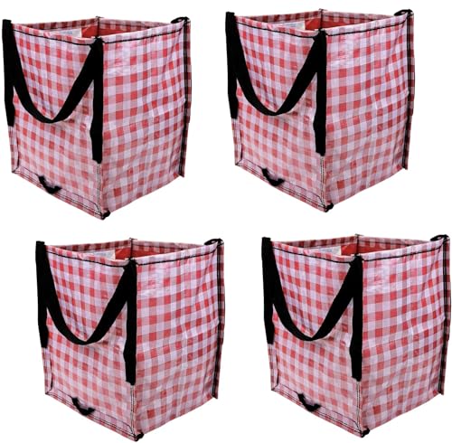 DURASACK Heavy Duty Storage Tote Bag 22-Gallon Rugged Woven Polypropylene Moving Bag, Reusable Self-Standing Design, Holds up to 500 Pounds, Pack of 4, Gingham Red - color: Gingham Red, size: Pack of 4