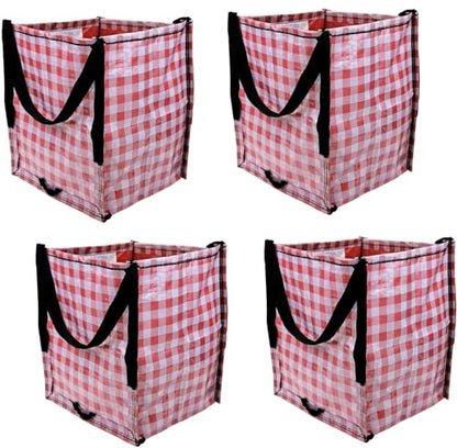 DURASACK Heavy Duty Storage Tote Bag 22-Gallon Rugged Woven Polypropylene Moving Bag, Reusable Self-Standing Design, Holds up to 500 Pounds, Pack of 4, Gingham Red - color: Gingham Red, size: Pack of 4