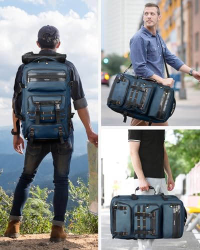 Ponhog Travel Backpack for Men, 50L Carry On Flight Approved Convertible Duffle Bag with Shoe Compartment, 17 inch Laptop Luggage with USB Charging Port for Weekender Hiking, Blue - color: Blue