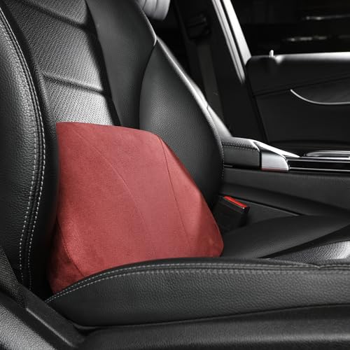 Lumbar Support Pillow,Back Pain Relief Cushion,fits tightly around the waist,Memory Foam,Skin-friendly Suede Fabric,fit Car Drive,Office chair,Rest seat,Improve Posture,Portable,15.5''Lx 8.7''H - color: Wine