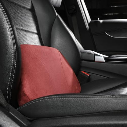 Lumbar Support Pillow,Back Pain Relief Cushion,fits tightly around the waist,Memory Foam,Skin-friendly Suede Fabric,fit Car Drive,Office chair,Rest seat,Improve Posture,Portable,15.5''Lx 8.7''H - color: Wine
