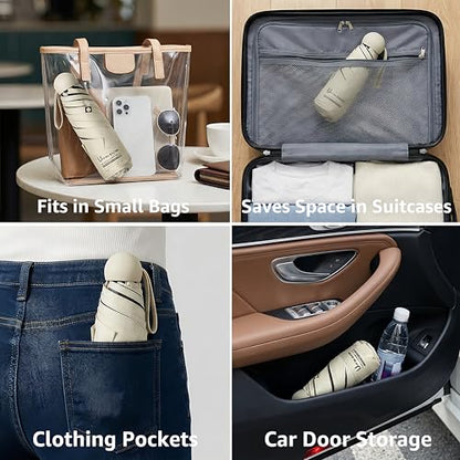 BAODINI Travel Essentials Mini Umbrella for Purse With Case Small Compact UV Sun Protection Lightweight Tiny Pocket Manual Open Close Umbrella for Women Kids and Men Fits Purse Backpack - color: G-1-Beige