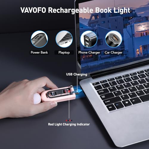 VAVOFO USB Rechargeable Book Light, Blue Lighting Blocking, Amber Light Clip On Bookmark Shaped 6 LEDs Reading Light, Eye Care for Bookworms Reading in Bed with 9 Lighting Modes (Light Pink) - color: Light Pink