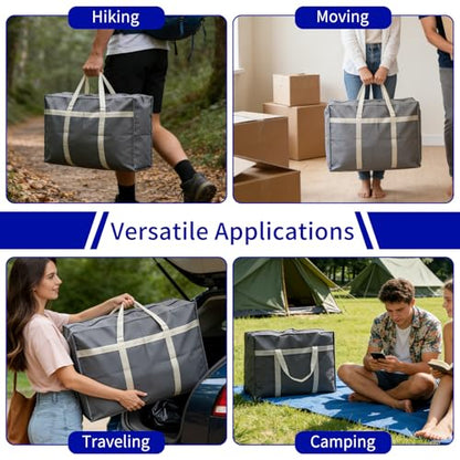6 Pack Moving Bags, Sturdy Packing Bags for Moving with Handles, Zippers, Foldable Storage Totes for Clothes, College and Dorm, Gray, 26.77 x 9 x 19 in