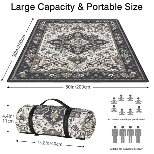 Supfitness Extra Large Picnic Blankets Waterproof Foldable (80"x 80") Beach Blanket Waterproof Sandproof,3-Layer Thicking Mat Outdoor Packable Camping Blanket - color: Boho-dark Grey, size: 80x80in