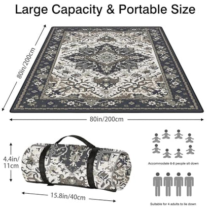 Supfitness Extra Large Picnic Blankets Waterproof Foldable (80"x 80") Beach Blanket Waterproof Sandproof,3-Layer Thicking Mat Outdoor Packable Camping Blanket - color: Boho-dark Grey, size: 80x80in