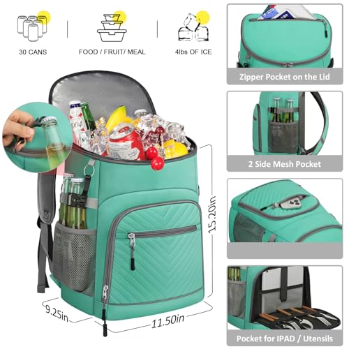 Cooler Backpack Insulated Leakproof Waterproof Backpack Cooler Bag 30/45 Cans, Large Capacity Lightweight Travel Camping Beach Backpack Cooler Ice Chest for Men and Women - color: leather blue, size: 30 Cans