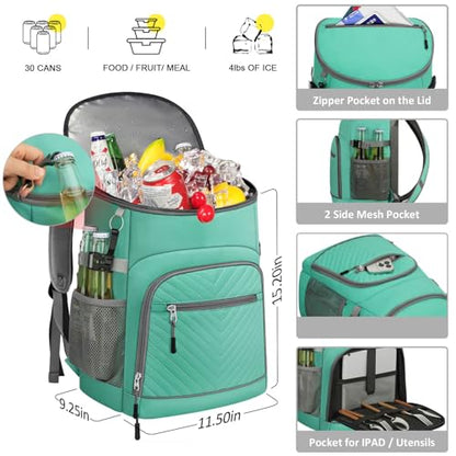 Cooler Backpack Insulated Leakproof Waterproof Backpack Cooler Bag 30/45 Cans, Large Capacity Lightweight Travel Camping Beach Backpack Cooler Ice Chest for Men and Women - color: leather blue, size: 30 Cans