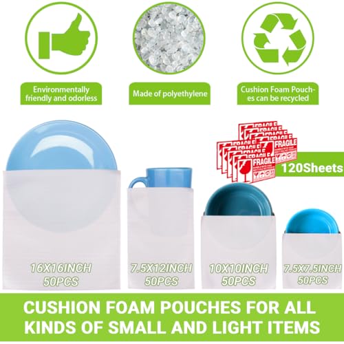 Moving supplies,200Pack Cushion Foam Pouches, Packing Supplies for Moving, Packing, Transportation and Storage, Incidental 120Fragile Stickers (16X16, 12X7.5, 10X10, 7.5X7.5) - color: 16X16, 12X7.5, 10X10, 7.5X7.5