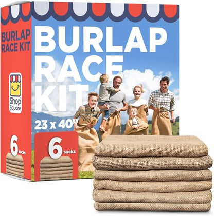 Shop Square Potato Sack Race Bags, 23x40 - Set of 6, Fun Burlap Sacks for Kids & Adults, Perfect for Field Day, BBQs, Picnics, Parties & More - size: Pack of 6