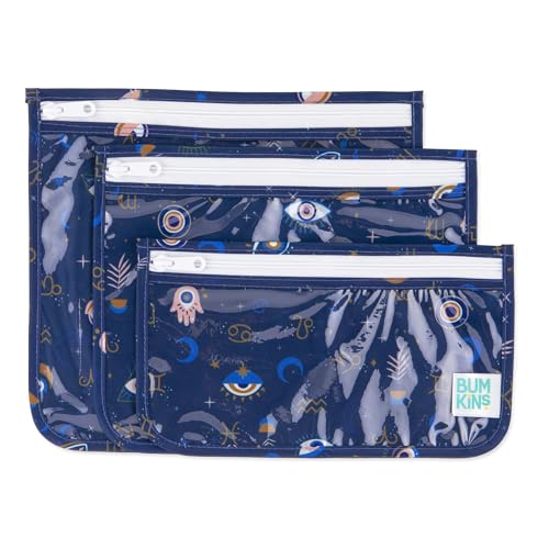 Bumkins Travel Bag, Toiletry, TSA Approved Pouch, Zip Bag, Quart Size Airline Compliant, Clear-Sided, Baby, Diaper Bag Organization, Makeup, Accessories, Carry On Packing, Set of 3 Sizes, Evil Eye - color: C3 Evil Eye, style: Bumkins