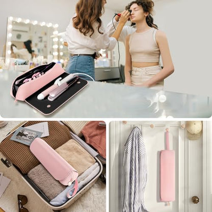 SS 2 in 1 Hair Tools Travel Bag with Heat Resistant Mat, Flat Iron Travel Case for Curling Iron, Hair Straightener, Fat iron, Waterproof Toiletry bag for Women, Pink - color: Pink