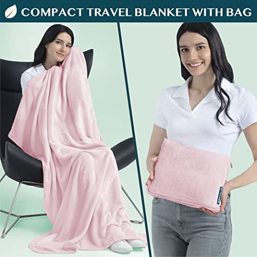 PAVILIA Travel Blanket Pillow, Soft Airplane Blanket 2-in-1 Combo Set, Plane Blanket Compact Packable, Flight Essentials Car Pillow, Travelers Gifts Accessories, Luggage Backpack Strap, 60x43 Pink - color: Pink