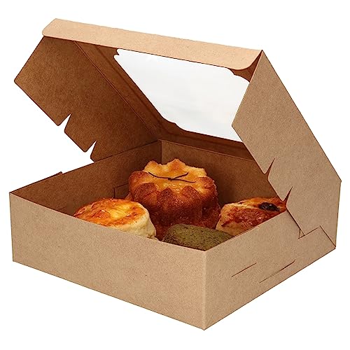 20 Pack Bakery Boxes with Window Small 6x6x2 inch for Cookie, Candy, Pastry, Brownie, Chiffon Cake, Tart, Pie, Waffle (Kraft Brown) - color: Kraft Brown