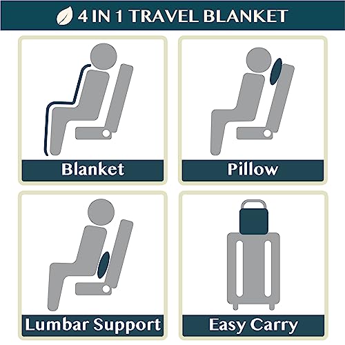 PAVILIA Travel Blanket Pillow, Soft Airplane Blanket 2-IN-1 Combo Set, Plane Blanket Compact Packable, Flight Essentials Car Pillow, Travelers Gifts Accessories Luggage Backpack Strap, 60x43 Teal Blue - color: Teal Blue