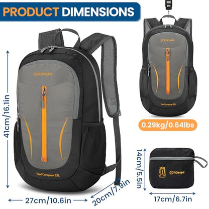 ZOMAKE Ultra Lightweight Packable Backpack 25L - Foldable Hiking Backpacks Water Resistant Small Folding Daypack for Travel(Black, Medium Gray) - color: Black, Medium Gray