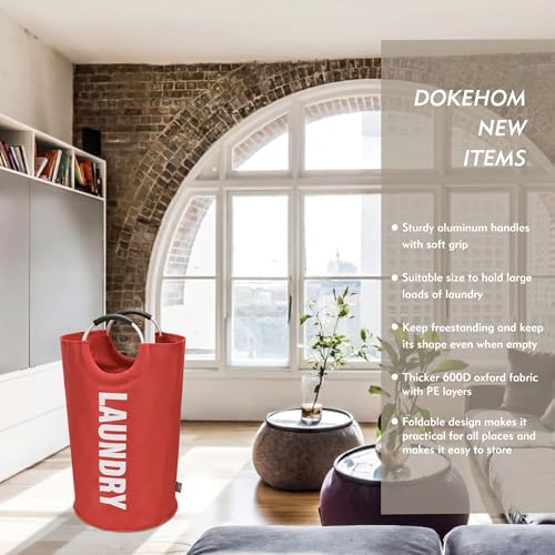 DOKEHOM 90L Large Laundry Basket, Collapsible Laundry Bag, Freestanding Tall Clothes Hamper, Foldable Washing Bin (Red) - color: Red, size: 90L