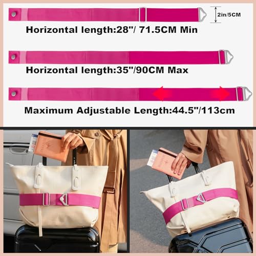 TOOVREN 2-in-1 Travel Belt for Luggage Straps Add a Bag Bungees Suitcase Luggage Strap Over Handle Suitcases Belt for Carry On Bag Adjustable Backpack Attachment Airport Travel Accessories Rose - color: Rose