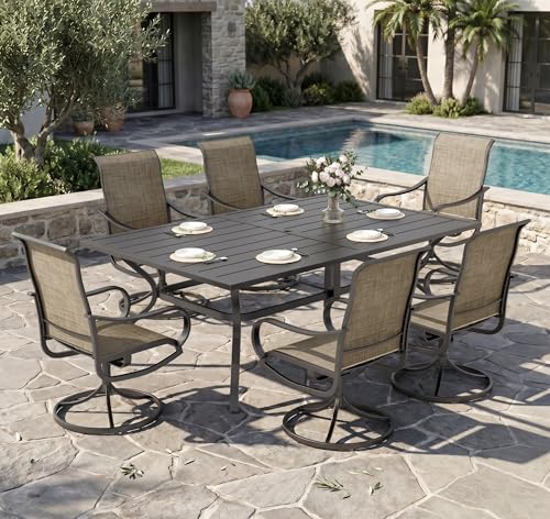 Sophia & William Outdoor Dining Set Patio Dining Set for 6 Outdoor Table and Chairs 7 Pieces Outdoor Patio Set with Swivel Patio Chairs 60"x 38" Metal Table for Garden Pool All Weather Brown - color: Brown, size: 60" Rectangular