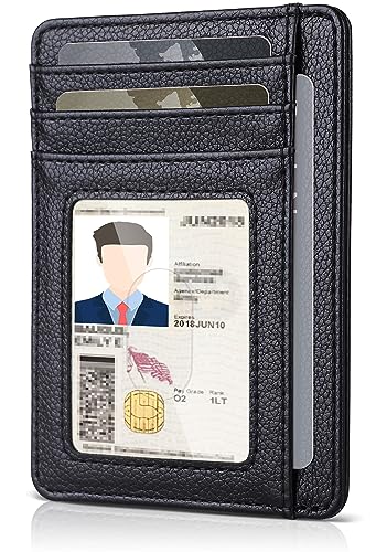 Teskyer Slim Wallet for Men, Minimalist Front Pocket RFID Blocking Leather Wallet Credit Card Holder for Men & Women - color: Lichee Black