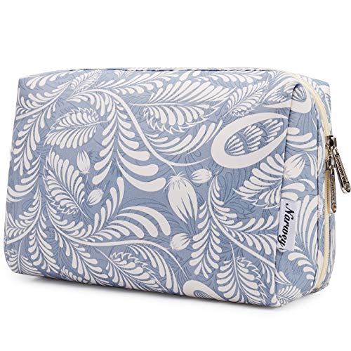 Narwey Cute Makeup Bag Travel Cosmetic Bag Organizer Toiletry Bag Make Up Bags with Compartments for Women Girls (Large, Blue Leaf) - color: Blue Leaf, style: Large