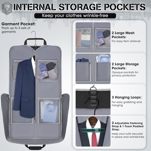 RAINSMORE Garment Bags for Travel Carry On Garment Bag for Hanging Clothes, Suit Bag for Business Trips with Shoes bag & Shoulder Strap, Waterproof Foldable Suit Luggage Bag for Men Women, Black - color: Black