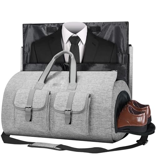 UNIQUEBELLA Convertible Garment Bag for Travel Carry on Garment Duffel Suit Bag with Shoe Compartment Weekend Flight Bag for Men - color: Grey